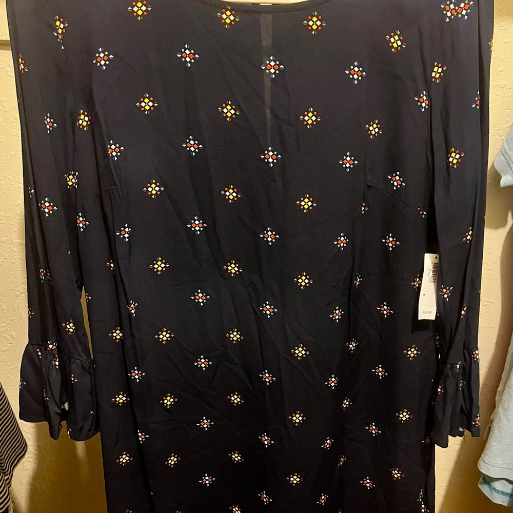 Old Navy Dark Blue Long Sleeve Dress with Colorful Patterns
